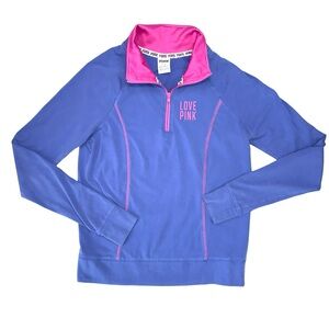PINK Victoria's Secret Quarter Zip Long Sleeve Mock Neck Shirt Periwinkle Sporty